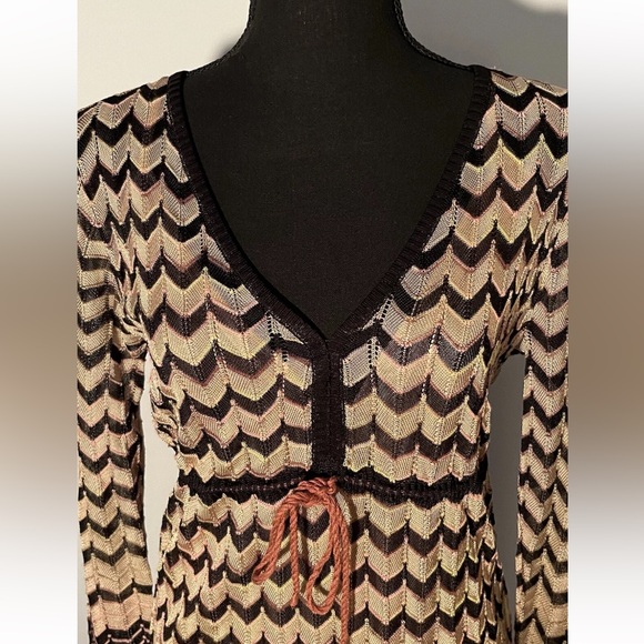 Vintage Missoni tan & black signature chevron knit dress - Picture 2 of 8